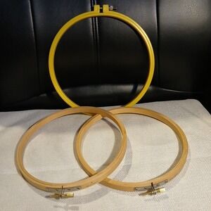 Lot Of‎ 3 Embroidery Hoops Two 7 in Bamboo, One 8 In Heavy Plastic (USA)